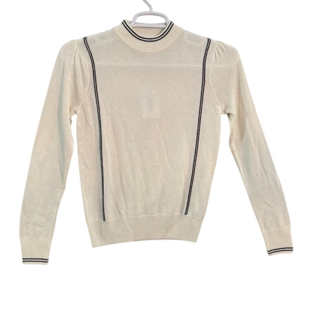 NWT Buttercloth Empress Off White Mock Neck Striped Knit Sweater Small SOW6015